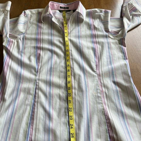 Eddie Bauer Pink and Blue Striped Button Down Blouse 3/4 Sleeves Size Large - Picture 7 of 14